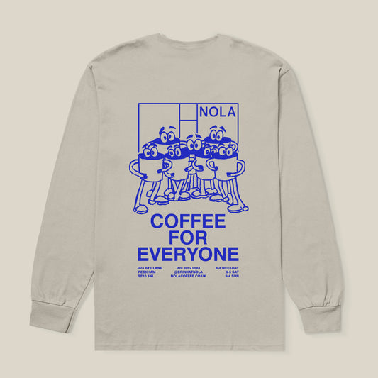 "Coffee For Everyone" Sand Long-Sleeve T-Shirt